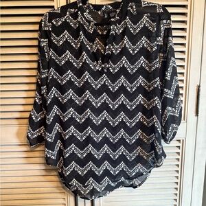 Ultra Flirt Black and White Graphic Blouse with 3/4 Sleeves